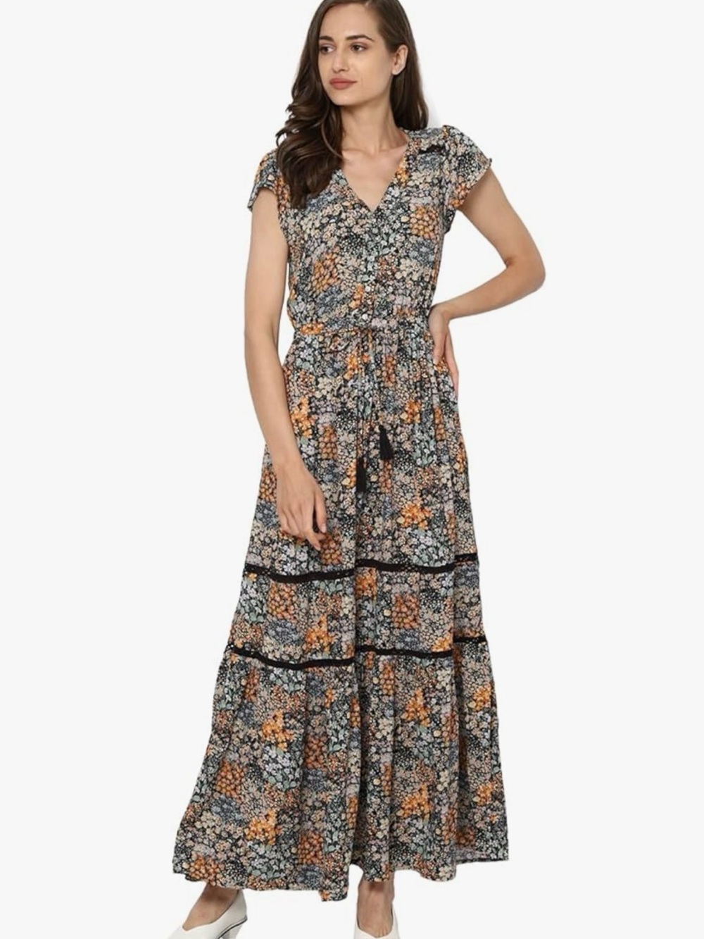 AMERICAN EAGLE OUTFITTERS Sz XS Floral Fit and Flare Maxi Dress Cottage Boho